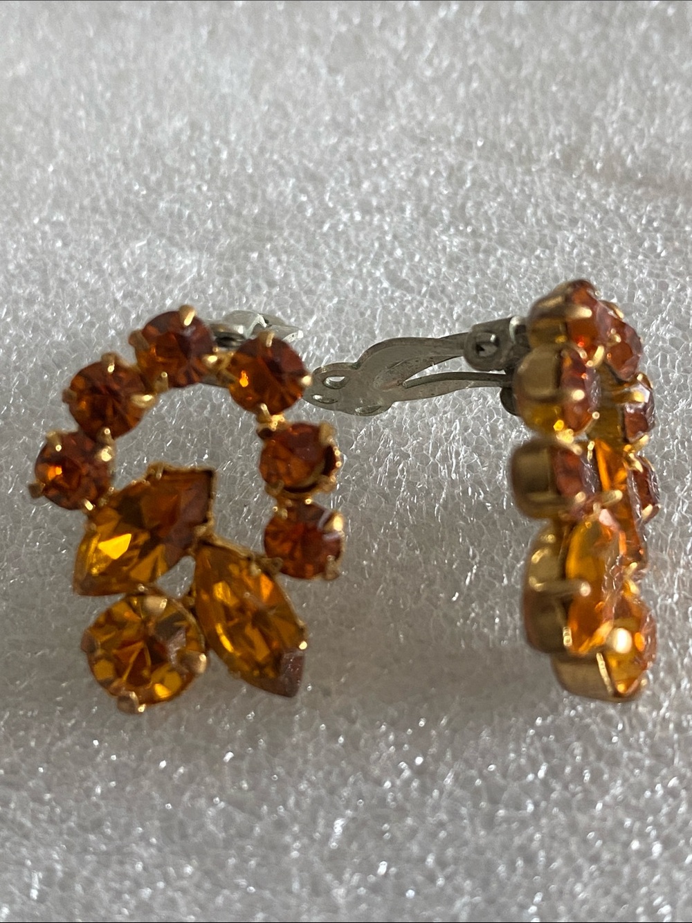 Vintage Amber Rhinestones Clip-On Earrings